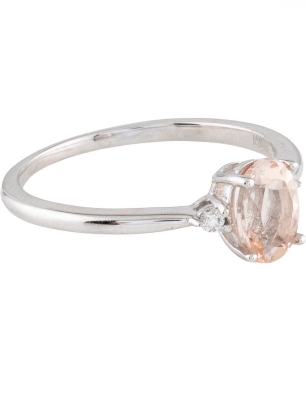 Brand New Oval Morganite Diamond Three Stone Ring 10K White Gold 100% Authentic